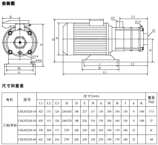不銹鋼多級(jí)離心泵安裝圖、尺寸及重量